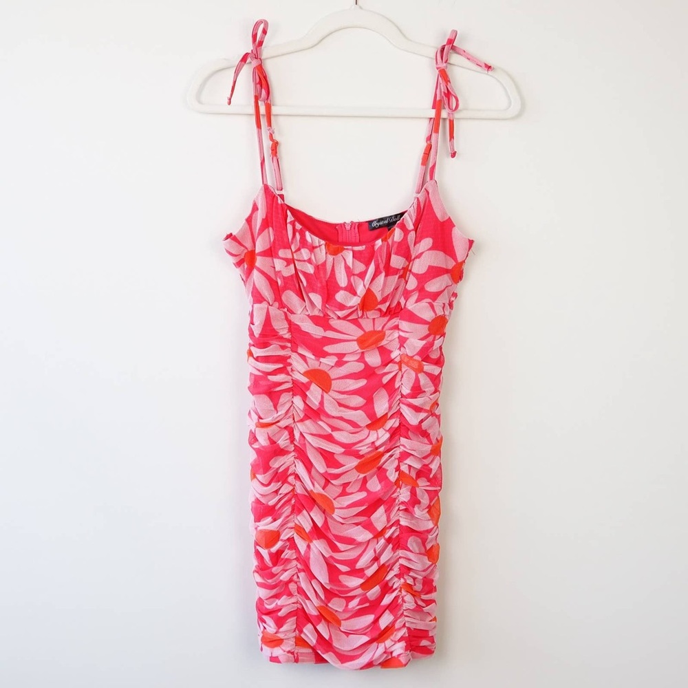 Midnight Doll Floral Ruched Mesh Mini Dress